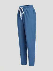 TaskEZ Bộ đồng phục: Áo cánh ngắn tay cổ chữ V may đo và quần ống đứng ống đứng có dây rút, Bộ đồ phẫu thuật - Màu xanh bụi bặm - Xem 4