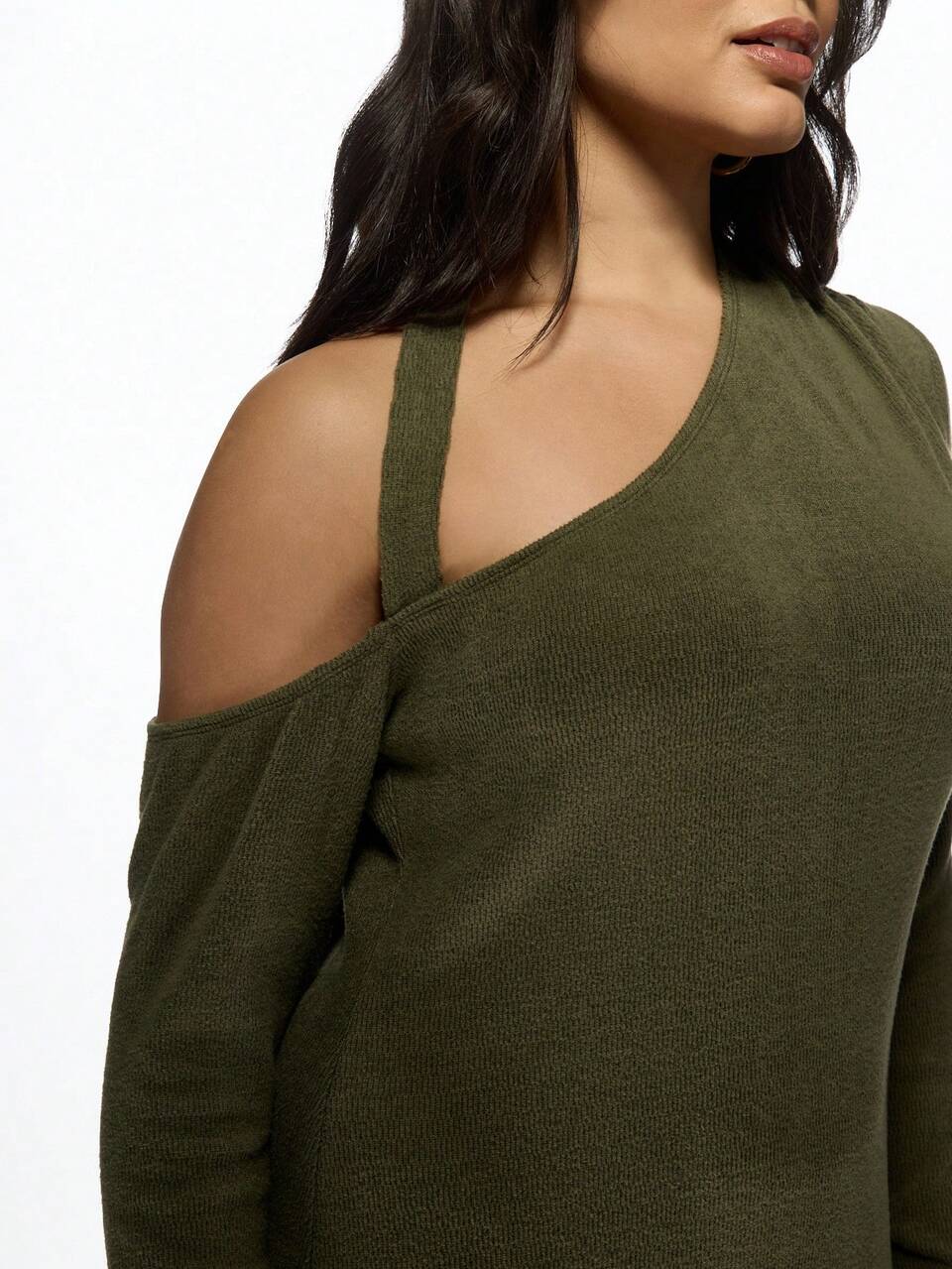 MISSGUIDED Vestido largo asimétrico de un hombro de punto acanalado de manga larga para fiestas de otoño, invierno y eventos elegantes con abertura lateral, talla grande