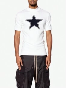 ROMWE MEN Street Life Men's Mock Neck Slim Fit Star Pattern Knitted Sweater - White - View 1