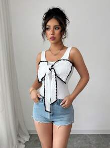 Chiquease New Style Spring/Summer Fitted Sexy Elegant Bow Knit Top For Ladies - White - View 6