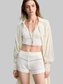 Ontre Bộ đồ đan móc phong cách Bohemian dành cho nữ, Bộ 2 món len đan móc Bohemian theo phong cách ngày lễ màu trắng, Sợi len - trắng - Xem 7