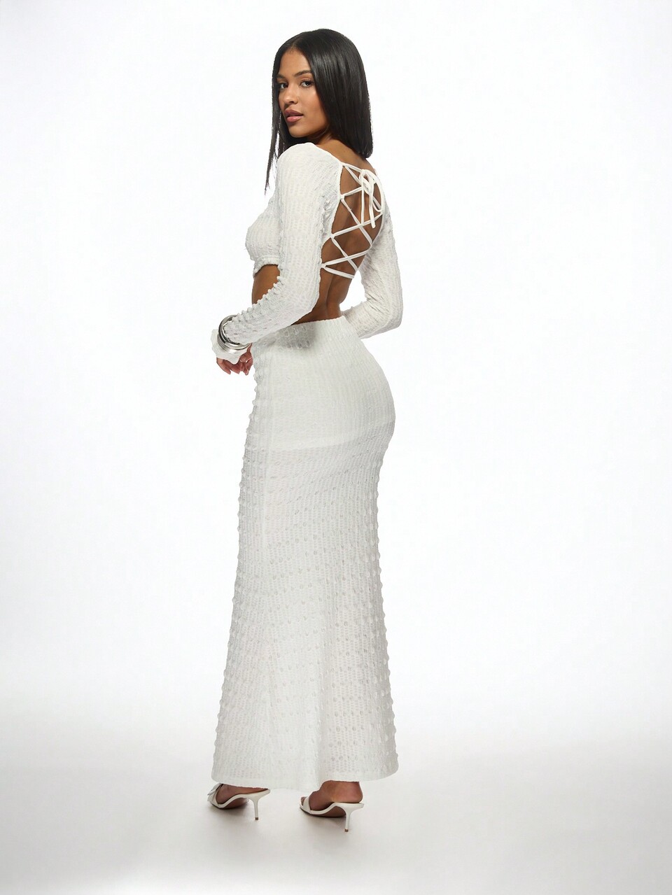 MISSGUIDED Ribbed Knit Crop Top And Maxi Skirt Set Party Evening Two Piece Co-Ord Winter Holiday Fashion Outfit Elegant Long Sleeve Matching Set