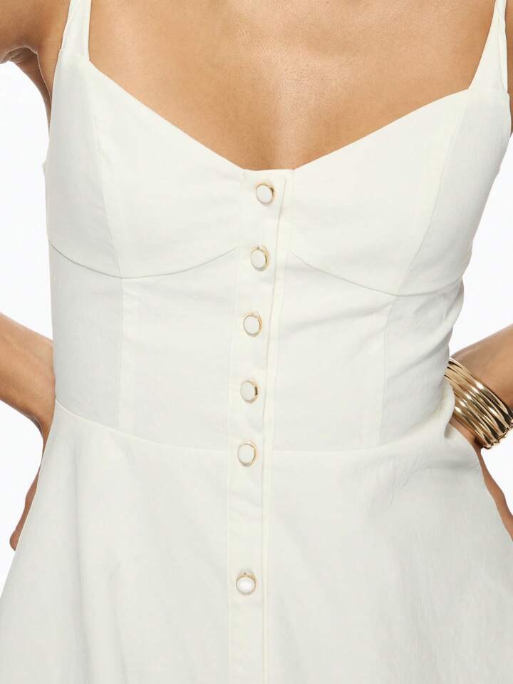 MISSGUIDED Button Down Summer Mini Dress A-Line Fit And Flare Sweetheart Neckline Sleeveless Date Night Wedding Guest Party Sundress