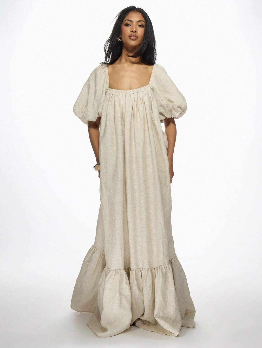 missguided pleated smock dress MISSGUIDED Extreme Volume Puff Sleeve Milkmaid Smock Maxi Dress｜MISSGUIDED