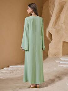 Al Najma Women's V-Neck Pullover Elegant Floral Tunic, Turkish & Arabian Traditional Long Dress, Spring/Summer, Kaftan & Jalabiya, Luxury Evening Dresses For Women - Mint Green - View 2
