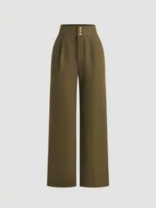 SHEIN Clasi Women Casual Versatile Solid Color Straight Leg Pants - Khaki - View 1