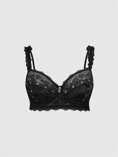 Gothic Rose Bride Velvet Cross-Strap Underwire Bra