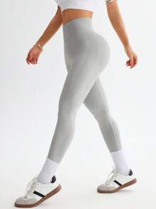 Easithlete 女士简约无缝运动紧身裤 无缝女士运动紧身裤 紧身裤 健身紧身裤 提臀紧身裤 瑜伽裤 - 淺灰色 - 查看 3