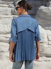 SHEIN LUNE 女士编织休闲常规夏季衬衫 - 藍色 - 查看 2