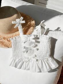 SHEIN Leap Crew Babygirl 可爱百搭休闲白色细肩带背心，夏季 - 白色 - 查看 4