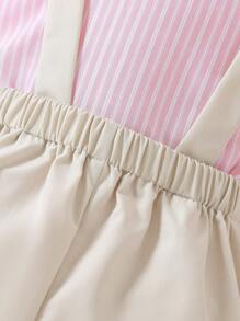 SHEIN 2pcs/Set Boys Daily Lapel Long Sleeve Striped Shirt + Adjustable Waistband Loose Straight Shorts Set, Casual And Fashionable - Multicolor - View 6