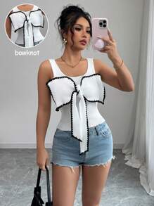 Chiquease New Style Spring/Summer Fitted Sexy Elegant Bow Knit Top For Ladies - White - View 4