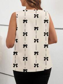 SHEIN Clasi Blusa casual con scollo a V, senza maniche, con stampa a fiocco, di taglia grande