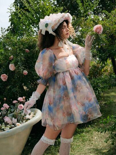 SHEIN MOD Women's Oil Painting Puff Sleeve Puffy Organza Princess Dress,Rave Outfits Festival,Spring Break Outfits,Western Wear Women,Country,Beach,90s Clothes,Spring/Summer Outfits For Women,Modesty Clothes Women,Ruffle Dress,Romantic Dresses,Spring/Summer Dresses For Women,Easter Dress Women,Vintage Dresses For Woman,Easter Dress,Floral Dress Women,Graduation Dress