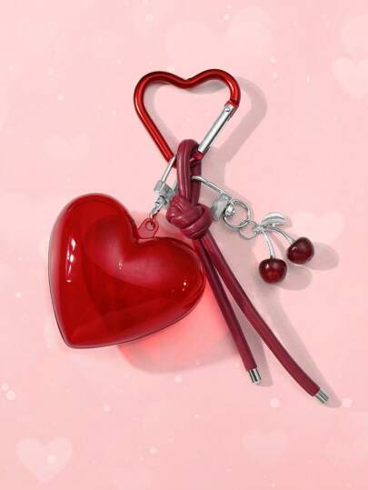 Kawaii 1pc Ins Style Cute & Cool Minimalist Elegant Red Faux Cherry 3D Heart Leather Keychain Bag Charm, Suitable For Women, Daily Wear Or Festival Gift Valentines