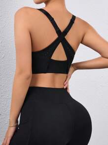 Easithlete Áo ngực thể thao thoải mái Criss-Cross Back, thời trang tối giản cho giải trí và mặc hàng ngày - màu đen - Xem 1