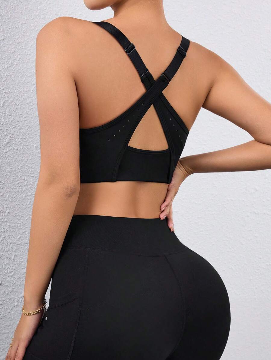 Easithlete Áo ngực thể thao thoải mái Criss-Cross Back, thời trang tối giản cho giải trí và mặc hàng ngày - màu đen - Xem 1