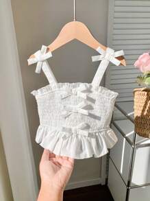 SHEIN Leap Crew Babygirl 可爱百搭休闲白色细肩带背心，夏季 - 白色 - 查看 6