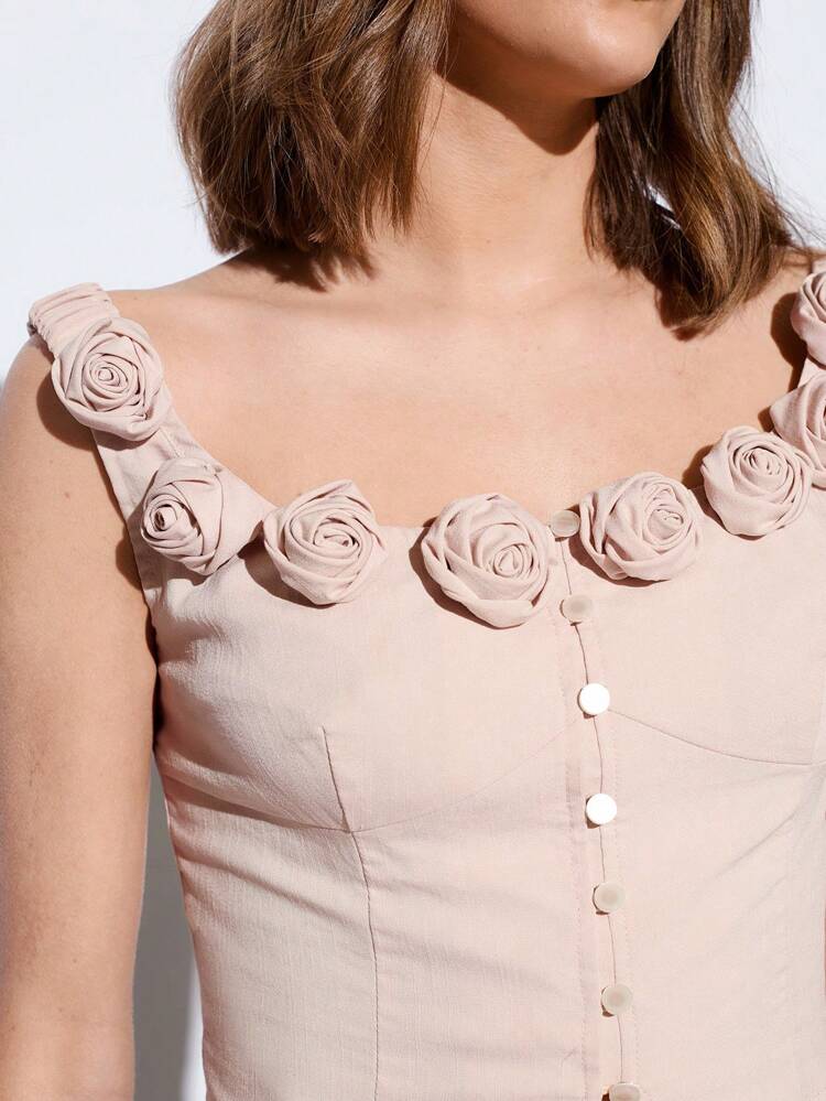 SHEIN Maija 2025 Newest Summer Women's Off Shoulder Collar 3D Rose Flower Decor Blouse, Casual Streetwear For Music Festival, Beach, Daily, Romantic Urban Getaway, Fit For Outdoor Gathering, Wedding Guest, Graduation Season