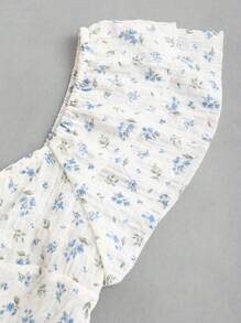 Sweetra 女式白色碎花盖袖方领修身衬衫，春夏 - 白色 - 查看 4