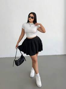 Flirla Quần short buộc dây xẻ tà thời trang xuân/hè cỡ lớn cho nữ - màu đen - Xem 6
