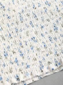 Sweetra 女式白色碎花盖袖方领修身衬衫，春夏 - 白色 - 查看 6