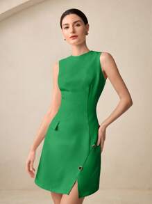 BizChic 2025 Summer New Green Non-Metal Buckle Regular Dress, Ladies Summer Business Casual Daily Commute Elegant Beach Holiday Suitable For Wedding Guests, Country Music Festival, Brunch, Airport Outfit - Green - View 1