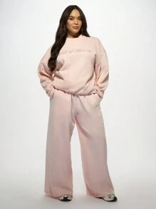 MISSGUIDED PLUS 大尺碼伴娘婚禮派對運動衫，水晶水鑽設計，新娘派對必備居家休閒服，寬鬆舒適穿著 - 粉色 - 查看 4