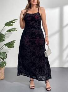 Firerie 大码优雅休闲度假约会夜派对海滩度假正式晚宴植绒拼接弹力吊带褶皱长裙女式春夏