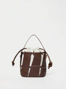 1个镂空新款时尚百搭水桶包，棕色，质感高级，抽绳封口，可作手提包、单肩包或斜挎包使用，适合女性日常通勤和户外活动，圣诞节冬季圣诞礼物 - 棕色 - 查看 2