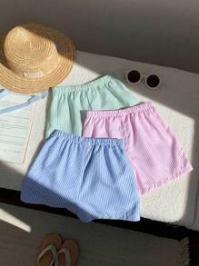 SHEIN 3pcs/Set Baby Girl Summer Cute Striped Elastic Waist Shorts