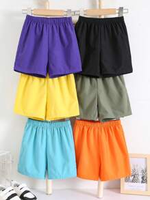 6pcs/Pack Young Boy Casual School Style Solid Color Woven Shorts, Multi-Color, Versatile For Travel, Holiday, Party, School, Suitable For Spring/Summer - Multicolor - View 4