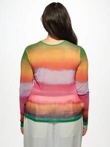 MISSGUIDED PLUS Plus Size Sunset Ombre Long Sleeve Top Casual Stretchy Fitted Fashion Autumn Fall Winter Layering Essential - Multicolor - View 2