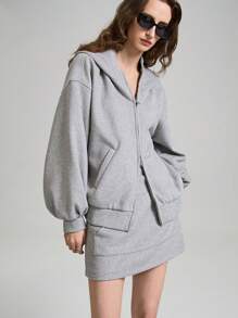 Ontre 2 件套女士套装：连帽灯笼袖灰色春季休闲运动衫，舒适宽松版型，时尚百搭，2025 年新款现代都市风格 - 灰色 - 查看 3