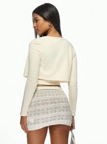 MISSGUIDED Váy ngắn ren thanh lịch kiểu băng đô dự tiệc tối câu lạc bộ thời trang mùa hè váy ngắn co giãn có họa tiết kết cấu thiết kế ngang - Màu be - Xem 2