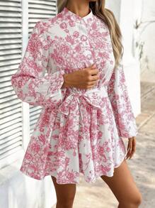 SHEIN Clasi Random Print Women Long Sleeve Midi Dress Fall Cloth For Women - Red - View 4