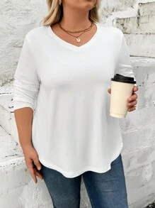 大码长袖 V 领 T 恤