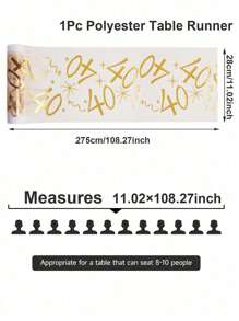 SHEIN 1 件 28*275cm/28*500cm 金色 18、30、40、50、60、70 生日快乐图案涤纶桌布，生日派对装饰用品，生日派对家居餐桌装饰用品 - 金色 - 查看 10
