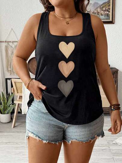 EMERY ROSE Casual Minimalist 3 Heart Design Loose Tank Top For Women, Suitable For Summer,Spring/Vacation