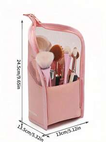 1 件粉色化妆刷盒带拉链，透明 PVC 防水旅行化妆刷架，便携式化妆刷袋，专业化妆包，艺术家储物袋，必备立式折叠化妆杯，适用于家庭、礼物、度假、旅行 - 多色 - 查看 5