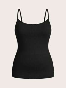 SHEIN Essnce Plus Size Women's Clothing Four Seasons Casual Versatile Basic Comfortable Long Black Camisole 2 Packs, Fall Women Clothes, Curv Tops, Black Tops, Women Top - Light Grey - View 6