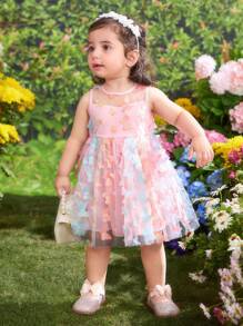 Babygirl 可爱蝴蝶结网眼夏装 - 粉色 - 查看 5