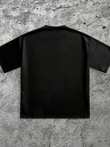 Manfinity VCAY 男士数码印花宽松针织圆领短袖 T 恤 - 黑色 - 查看 5