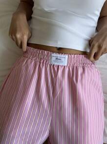 SHEIN EZwear 女式直筒宽松编织条纹字母印花长裤