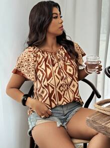 SHEIN Clasi 大码休闲几何印花衬衫西装 - 彩色 - 查看 4