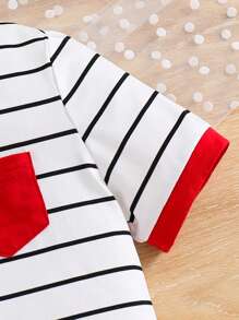 Young Girl Ribbed Striped Color Block Fitted Crew Neck T-Shirt - Multicolor - View 4