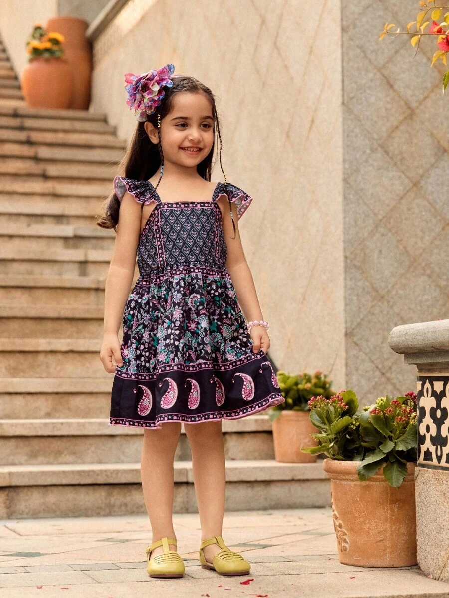 SHEIN Young Girls Ruffle Trim Vacation Dress - Multicolor - View 1