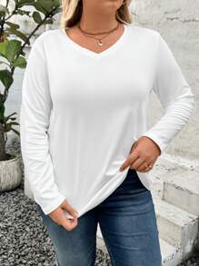 大码长袖 V 领 T 恤