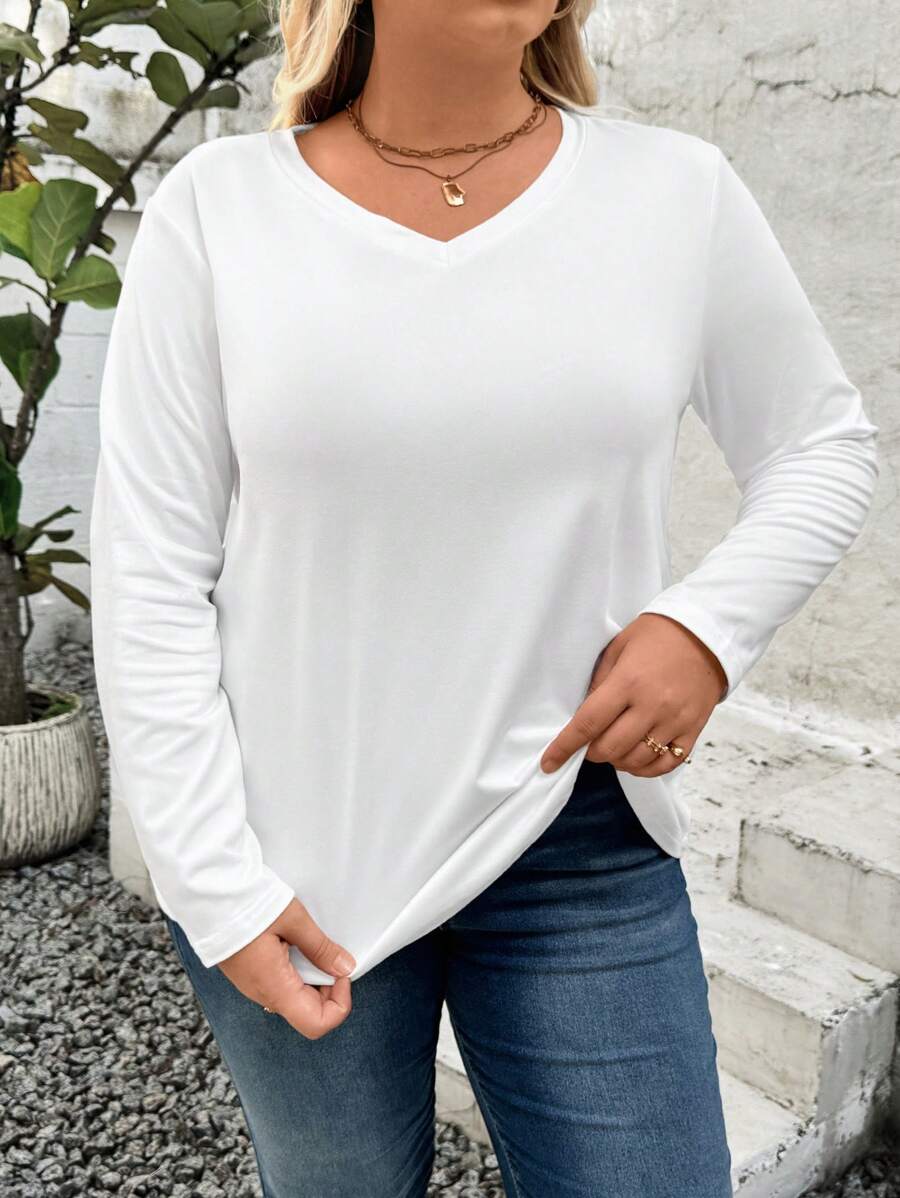 大码长袖 V 领 T 恤