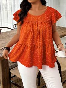 Breezaya 大码女式休闲度假风格花卉印花荷叶边袖衬衫